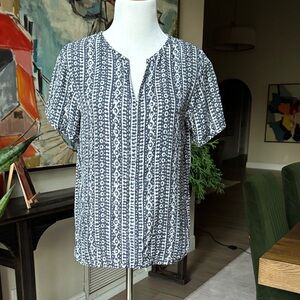 Tory Burch Navy and White Patterned Blouse